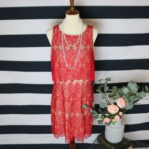 NWT KENSIE Red Layered Lace Dress